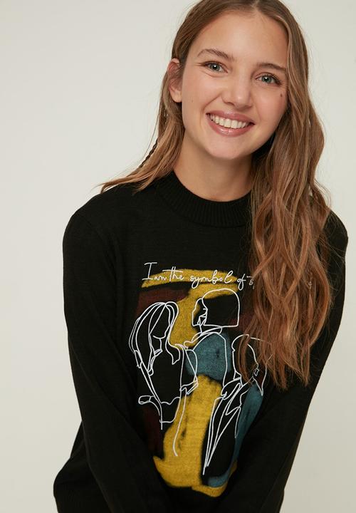 Trendyol - Print detailed knitwear sweater - black