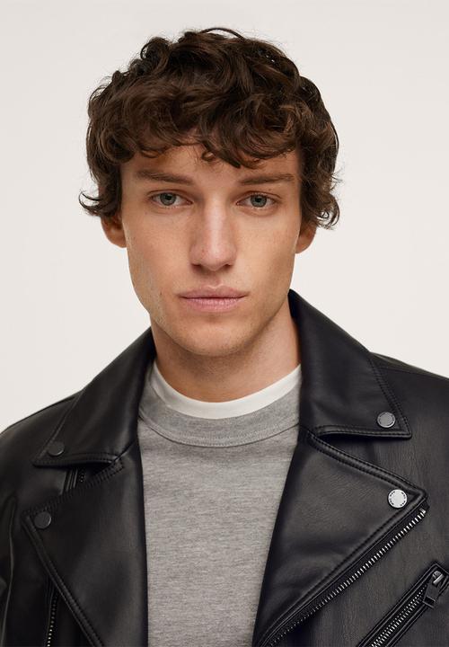 MANGO - Zuko Faux-leather biker jacket  - black