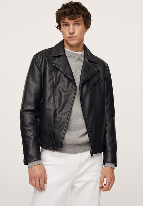 MANGO - Zuko Faux-leather biker jacket  - black