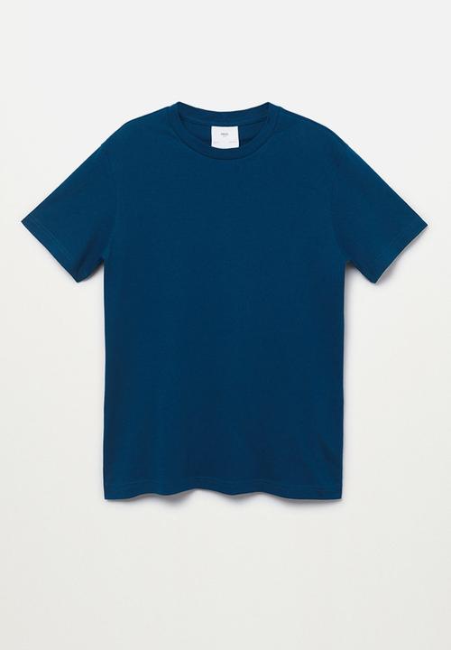 MANGO - Cherlo sustainable cotton basic T-shirt - mid-blue