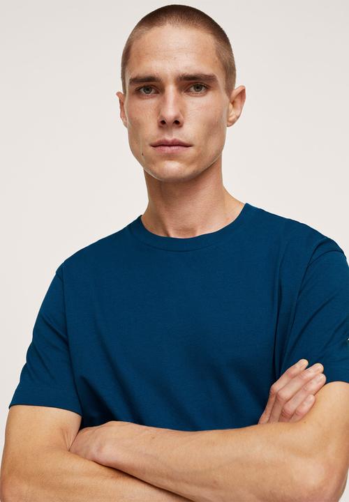 MANGO - Cherlo sustainable cotton basic T-shirt - mid-blue