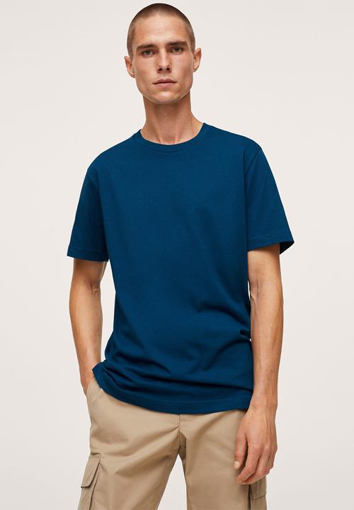 MANGO - Cherlo sustainable cotton basic T-shirt - mid-blue