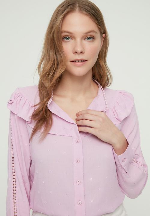 Trendyol - Ruffle feminine shirt - lilac