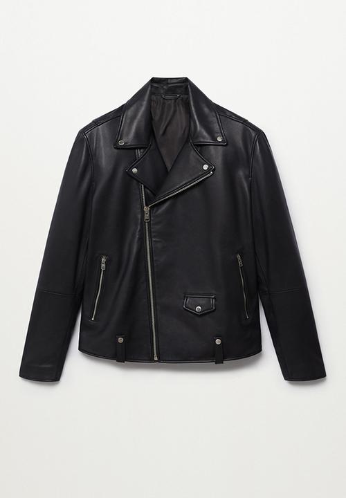 MANGO - Lapels Leather Jacket - Black