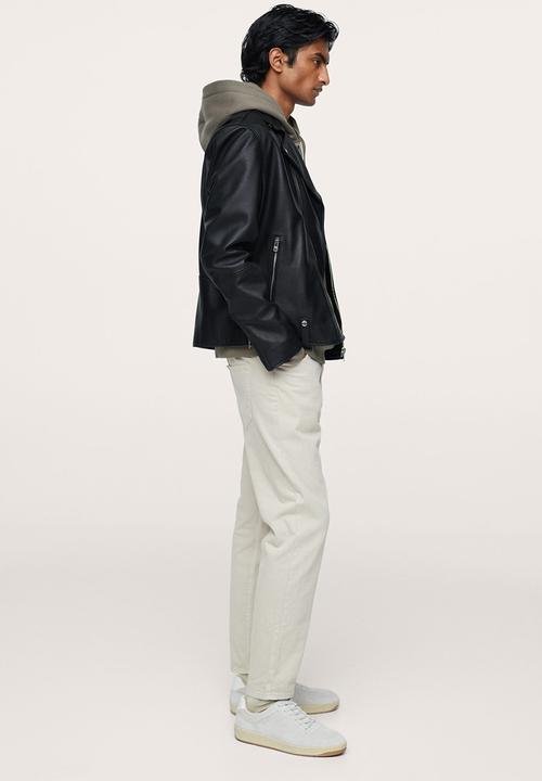 MANGO - Lapels Leather Jacket - Black