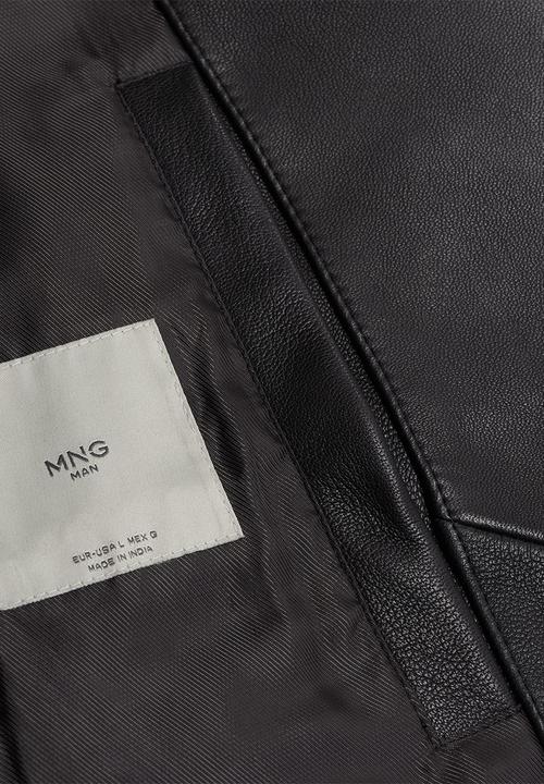 MANGO - Lapels Leather Jacket - Black