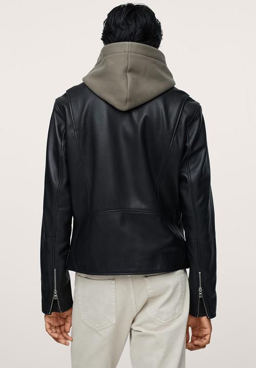 MANGO - Lapels Leather Jacket - Black