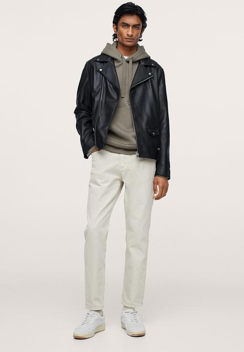 MANGO - Lapels Leather Jacket - Black