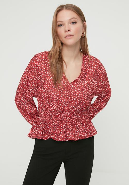 Trendyol - Printed peplum hem  blouse  - red
