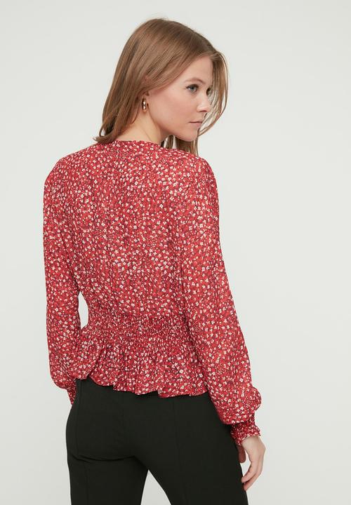 Trendyol - Printed peplum hem  blouse  - red