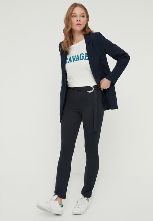 Trendyol - Belted knitted trousers - navy