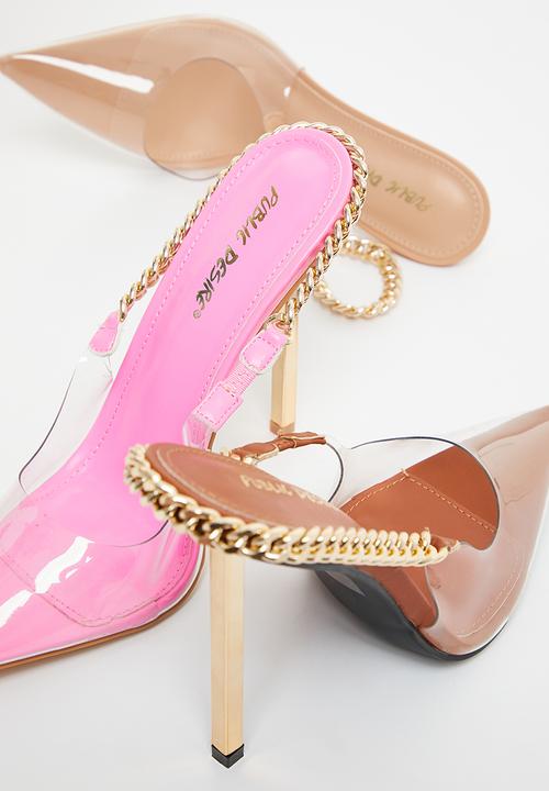 Public Desire - Blair chain detail slingback stiletto heel - tan
