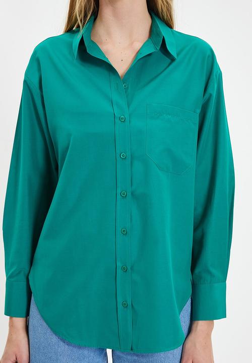 Trendyol - Boyfriend shirt - green