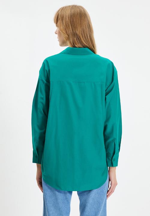 Trendyol - Boyfriend shirt - green