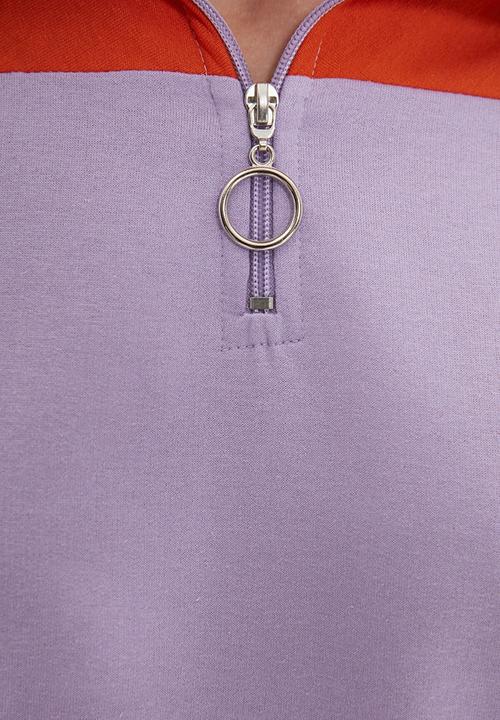 Trendyol - Color block crop slim knitted sweatshirt - lilac