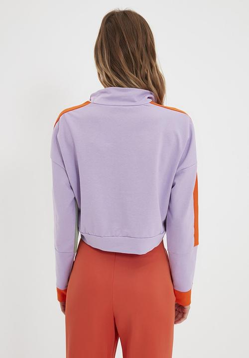Trendyol - Color block crop slim knitted sweatshirt - lilac