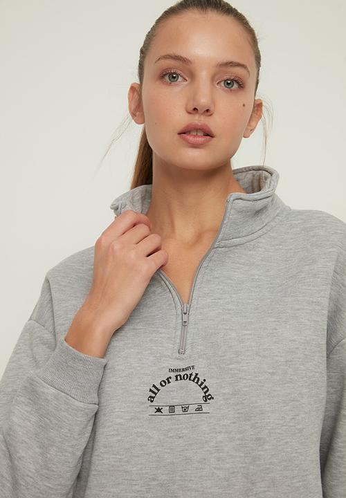 Trendyol - Polo neck oversize ragged knitted sweatshirt - grey