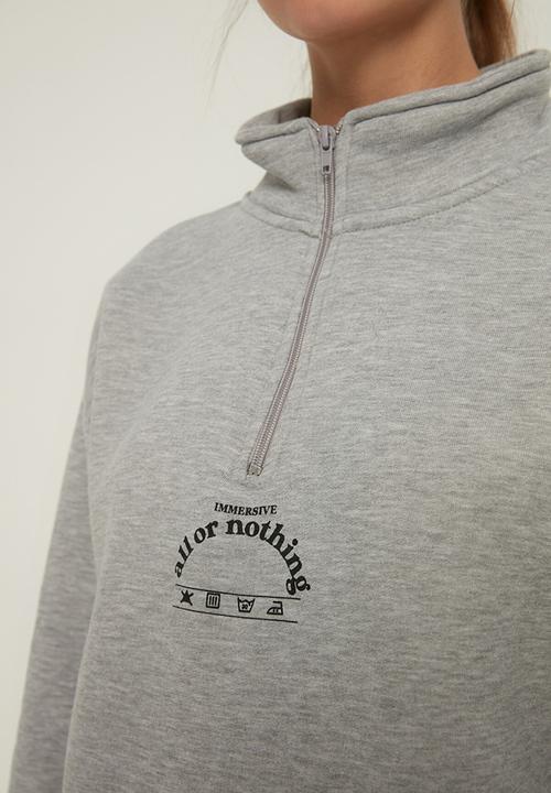 Trendyol - Polo neck oversize ragged knitted sweatshirt - grey
