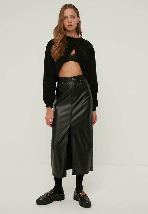 Trendyol - Crop fleece knitted sweatshirt - black