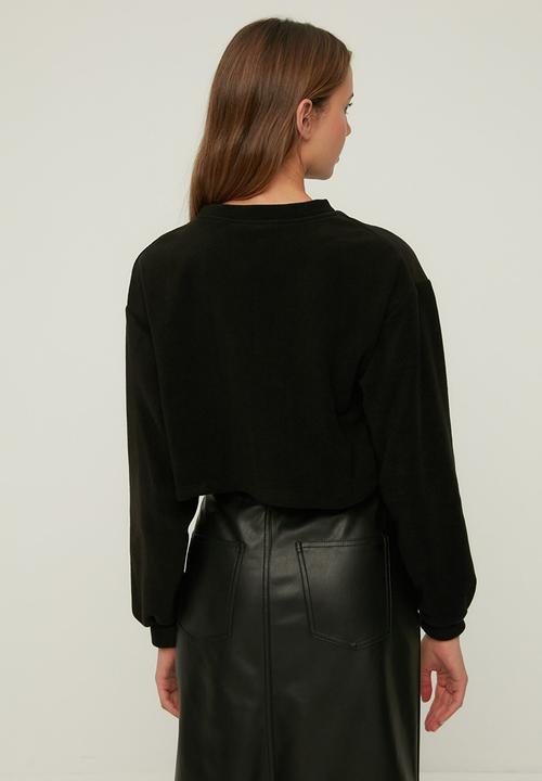 Trendyol - Crop fleece knitted sweatshirt - black