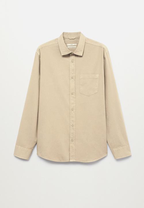MANGO - Lumiere Regular fit pocket cotton Shirt  - light beige