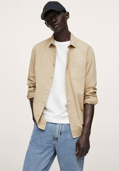 MANGO - Lumiere Regular fit pocket cotton Shirt  - light beige