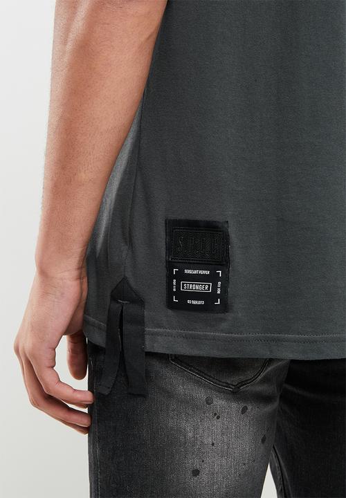 S.P.C.C - Demario relaxed fit side slit stepped hem, tape detail tee - charcoal
