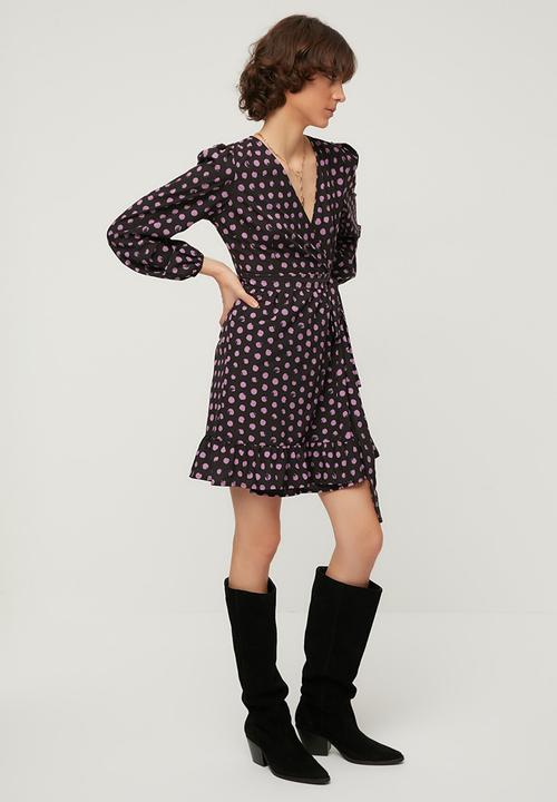 Trendyol - Polka dot double breasted dress  - black & pink