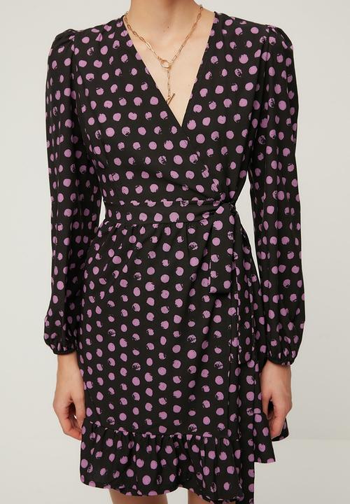 Trendyol - Polka dot double breasted dress  - black & pink
