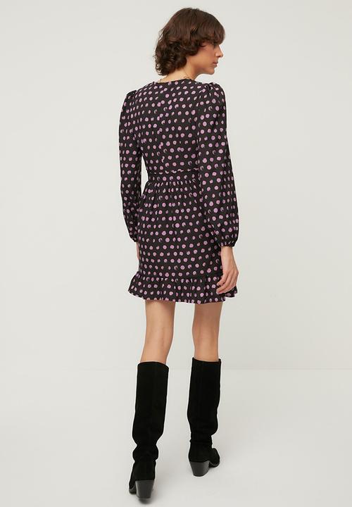 Trendyol - Polka dot double breasted dress  - black & pink