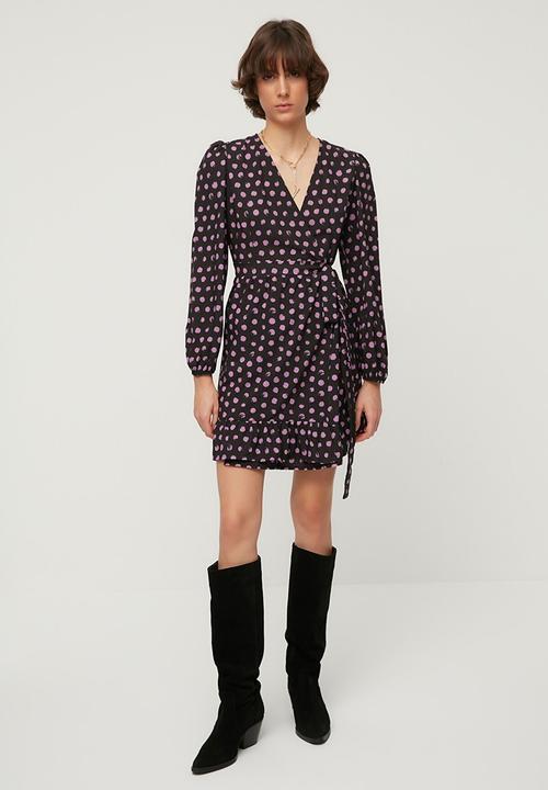 Trendyol - Polka dot double breasted dress  - black & pink