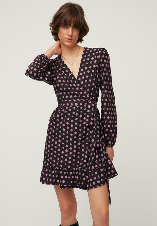 Trendyol - Polka dot double breasted dress  - black & pink