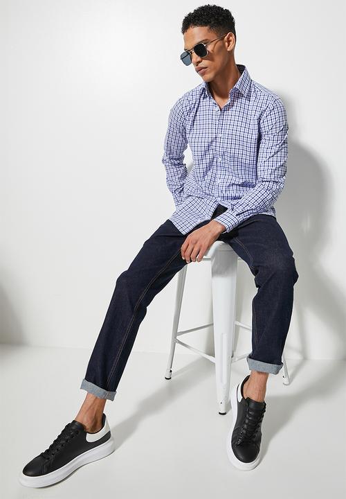 Superbalist - Jos slim check shirt - blue gingham