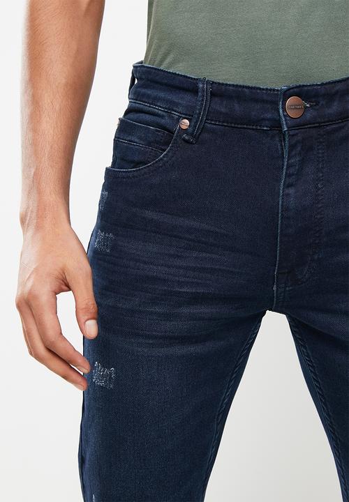 Jonathan D - Men's five pocket knitted denim jeans slim fit - dark blue