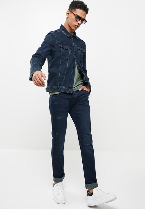 Jonathan D - Men's five pocket knitted denim jeans slim fit - dark blue