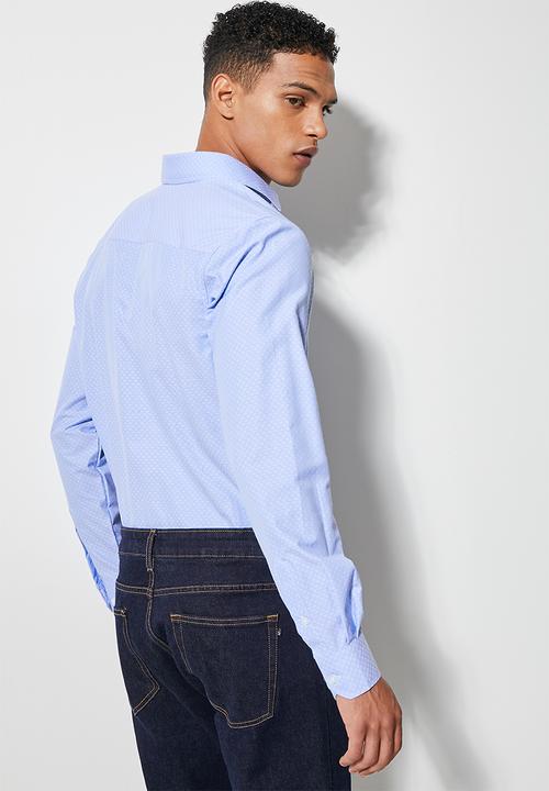 Superbalist - Jos slim stripe shirt - blue dobby
