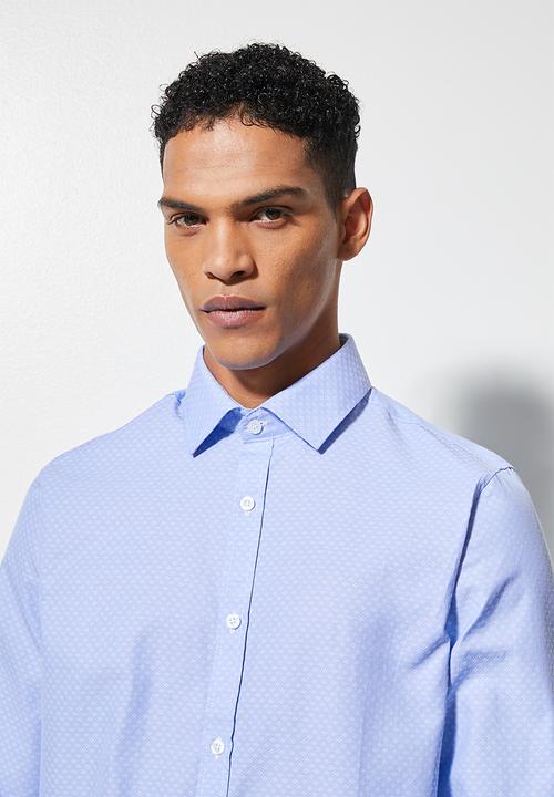 Superbalist - Jos slim stripe shirt - blue dobby