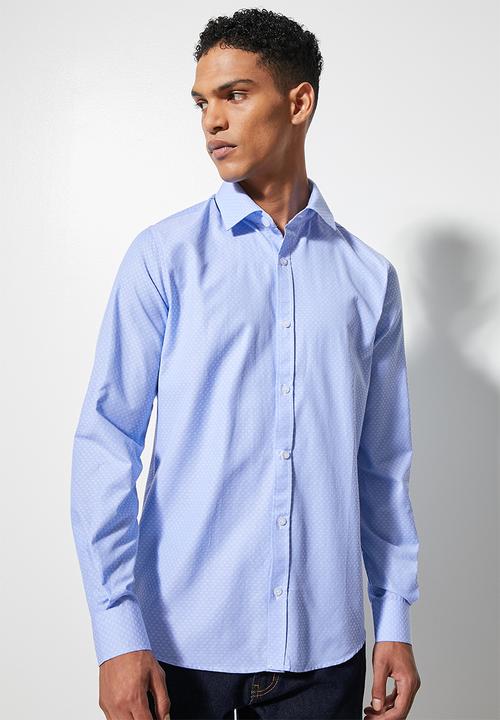 Superbalist - Jos slim stripe shirt - blue dobby