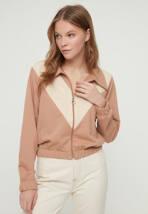 Trendyol - Colourblock basic knitted jacket - camel