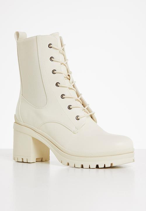 Plum - Ivory lace-up combat boot - neutral