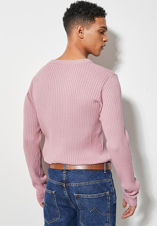 Superbalist - Slim fit ribbed crew neck knit - dusty rose