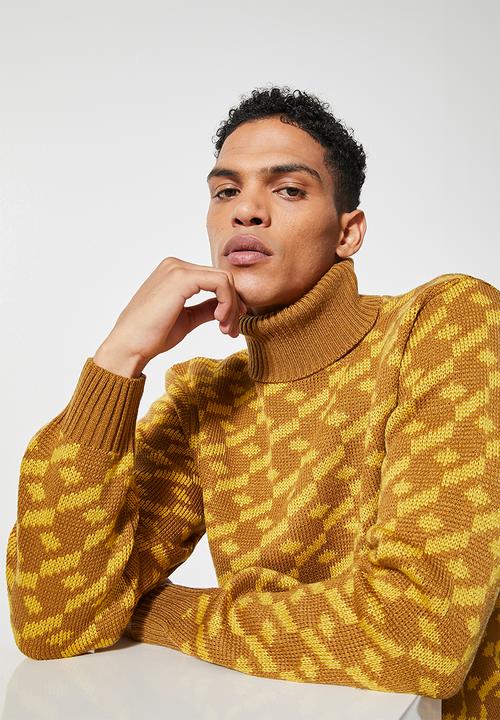 Superbalist - Pattern roll neck knit - mustard 