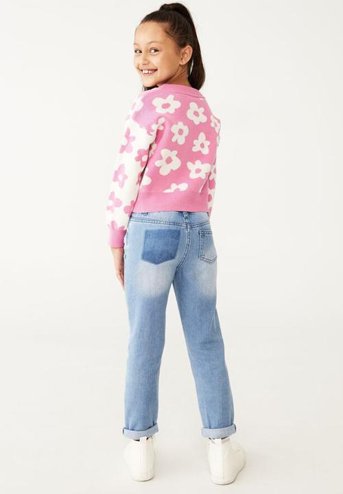 Cotton On - Mya cropped cardigan - pink gerbera & flowers