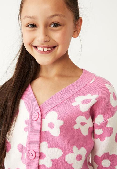 Cotton On - Mya cropped cardigan - pink gerbera & flowers