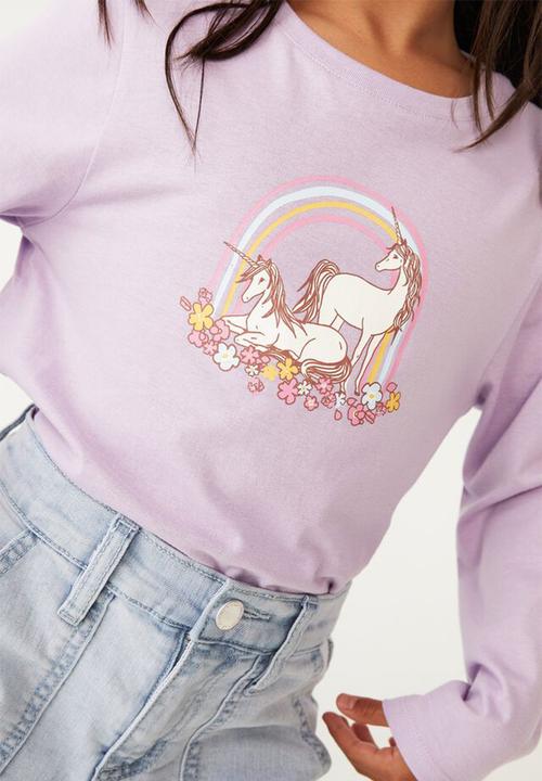 Cotton On - Penelope long sleeve tee - lilac drop & unicorn garden