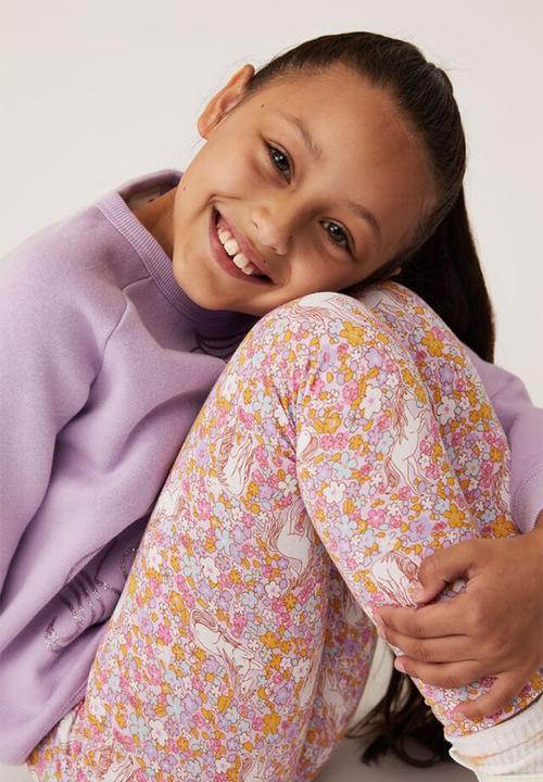 Cotton On - Huggie tights - pale violet & unicorn garden