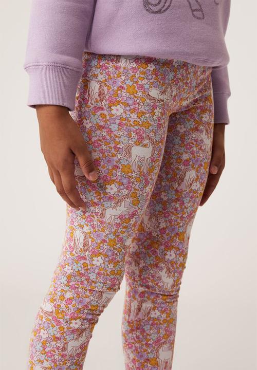 Cotton On - Huggie tights - pale violet & unicorn garden