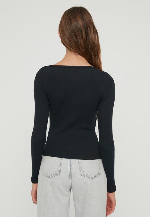 Trendyol - Double breasted knitted blouse - navy