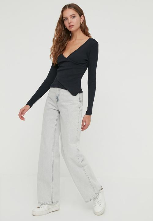 Trendyol - Double breasted knitted blouse - navy