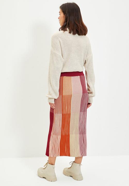Trendyol - Color block knitwear skirt - burgundy